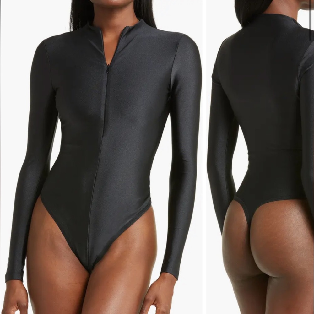 Skims Disco Mock Neck Long Sleeve Thong Bodysuit